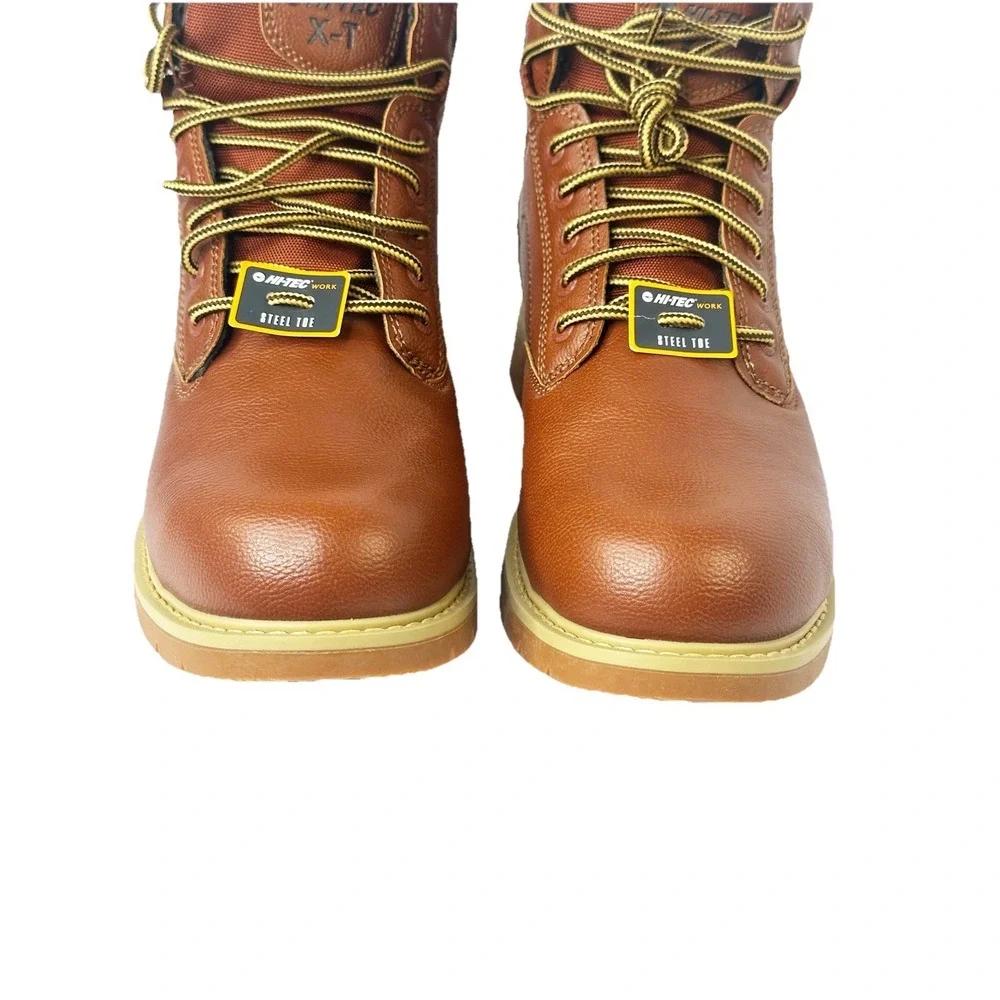 New Hi-Tec X-T Steel Toe Work Boots Mens Tan Waterproof Slip Resistant Size 10